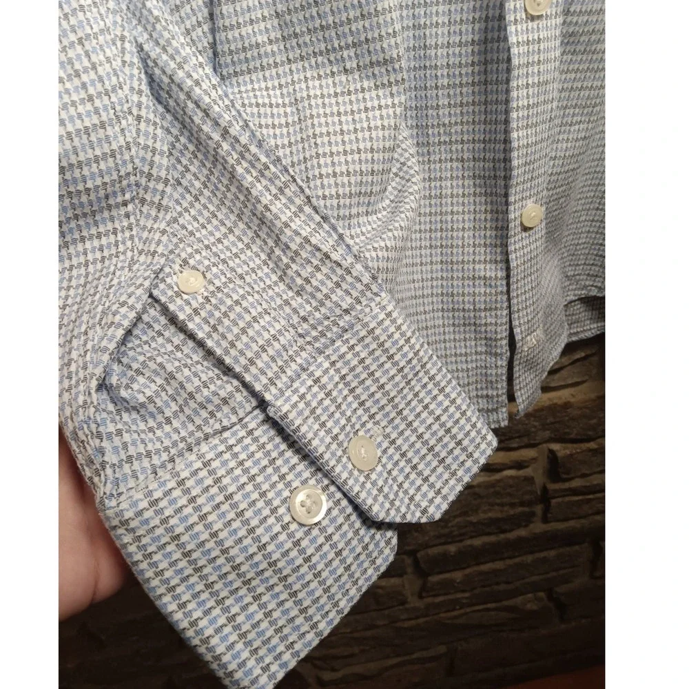Johnston & Murphy Tailored Fit Men's XL Button Down Shirt 100% Cotton Blue Plaid